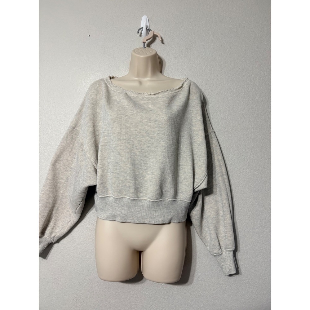 Free People Gray Cropped Dolman Sleeve Raw Neck Sweatshirt XS